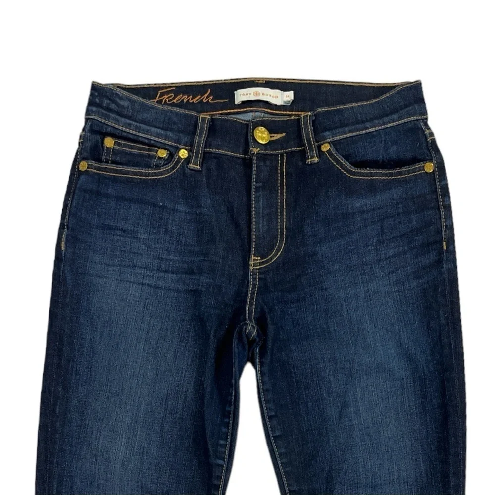 Tory Burch Midrise Ankle Straight Jeans size 24 in Dark Wash
